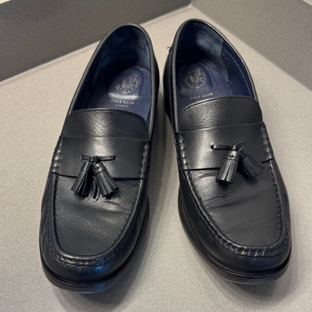 Cole Haan Classic Black Leather Loafers with Tassels